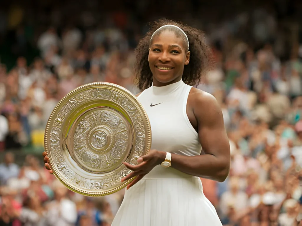 July 09, 2016: Serena Williams (USA) poses with the trophy after winning the women's singles title during The Championships, Wimbledon, at the All England Lawn Tennis and Croquet Club in London, England, UK. (Photo by Cynthia Lum/Icon Sportswire via Getty Images)