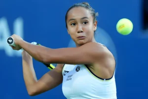 TORONTO, CANADA - AUGUST 7 : Leylah Fernandez of Canada in action against Nao Hibino of Japan during day 2 of the WTA 1000 National Bank Open tennis tournament at Sobeys Stadium in Toronto, Ontario on August 7, 2024. (Photo by Mert Alper Dervis/Anadolu via Getty Images)